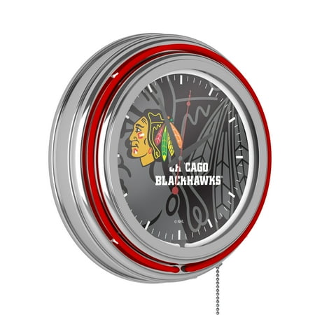 Chicago Blackhawks Watermark Retro Neon Analog Wall Clock with Pull Chain