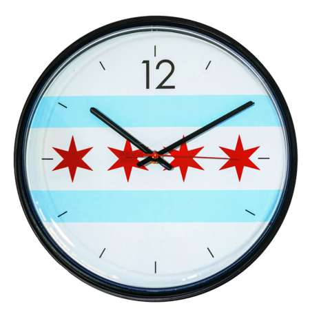 Chicago City Flag 12.75 In. Black Slimline Body Quartz Movement Decorative Wall Clock