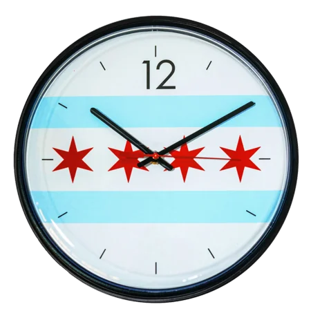 Chicago City Flag 12.75 In. Black Slimline Body Quartz Movement Decorative Wall Clock