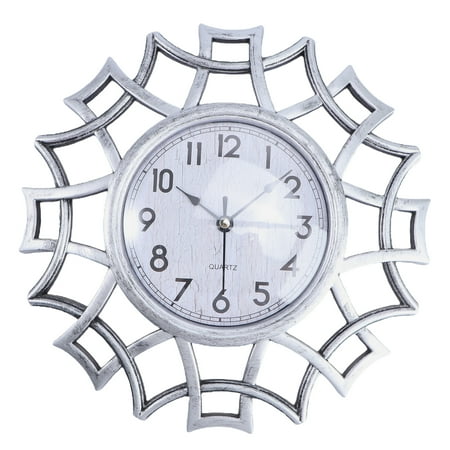 Chidian Vintage Dial Clock European Hollowed-out Silent Clock 3D Large Decorative Wall Clock for Living Room Bedroom Kitchen(Silver)