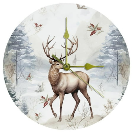 Christmas elk Modern Round Acrylic 9.8 Inch Wall Clock, Silent Non-Ticking Battery Powered for Kitchen Bedroom Living Room Office, Wall Clocks.