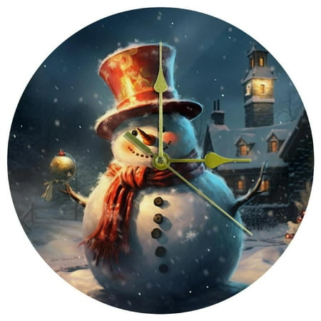 Christmas snowman retro Acrylic Circular Wall Clock - 12 Inch Silent Ticking - Modern Minimalistic Design - Stylish Home Decor - Easy to Read - Non-Ticking Quartz Movement