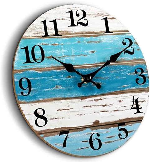 CHYLIN 16 Inch Wall Clock, Large Outdoor Clocks for Patio, Pool Beach House Decor Tropical Clocks for Walls, Nautical Coastal Themed Blue Clock for Lake House, Bathroom, Living Room, Kitchen (16)