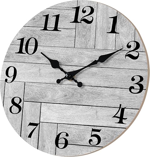 CHYLIN Wall Clock, 14 Inch Gray Silent Wall Clocks Battery Operated Non Ticking, Vintage Rustic Coutry Style Clock Decorative for Kitchen, Bathroom, Living Room, Bedroom(14