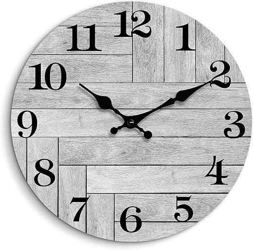 CHYLIN Wall Clock, Gray Silent Wall Clocks Battery Operated Non Ticking, Vintage Rustic Coutry Style Clock Decorative for Kitchen, Bathroom, Living Room, Bedroom(10 Inch)