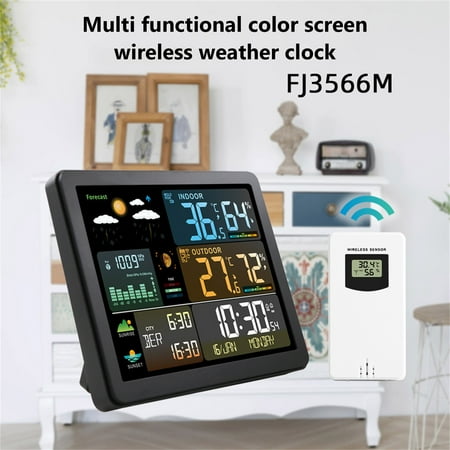 Ckraxd Color Screen Weather Clock with Temp and Humidity, Electronic Indoor Outdoor Weather Alarm Clock, RF Wireless Weather Station with Multi-Alarm Settings