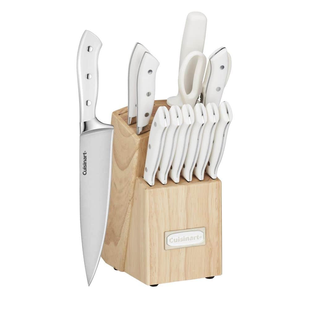 Classic 13-Piece White Stainless Steel Knife Block Set with 9-Knives Sharpening Steel...