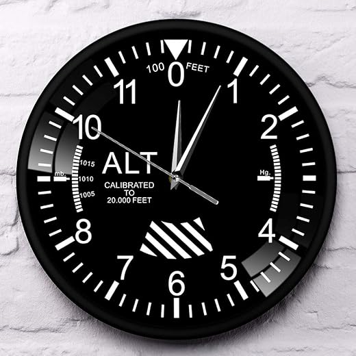 Classic Altimeter Black Aluminum Frame Wall Clock, Modern Altimeter Instrument Style Wall Clock, Pilot Air Plane Altitude Measurement Watch for Home Office School Kitchen Restaurant Decor