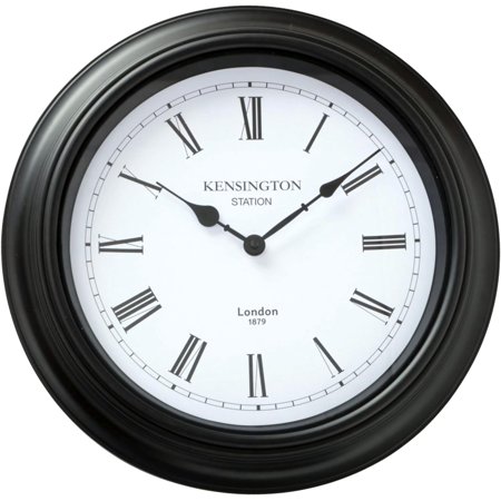 Classic Analog Black Framed Circular Wall Clock, Grand Central, Over 1 Foot Diameter, 15.25 Inches, Requires 1 AA Battery (Not Included)