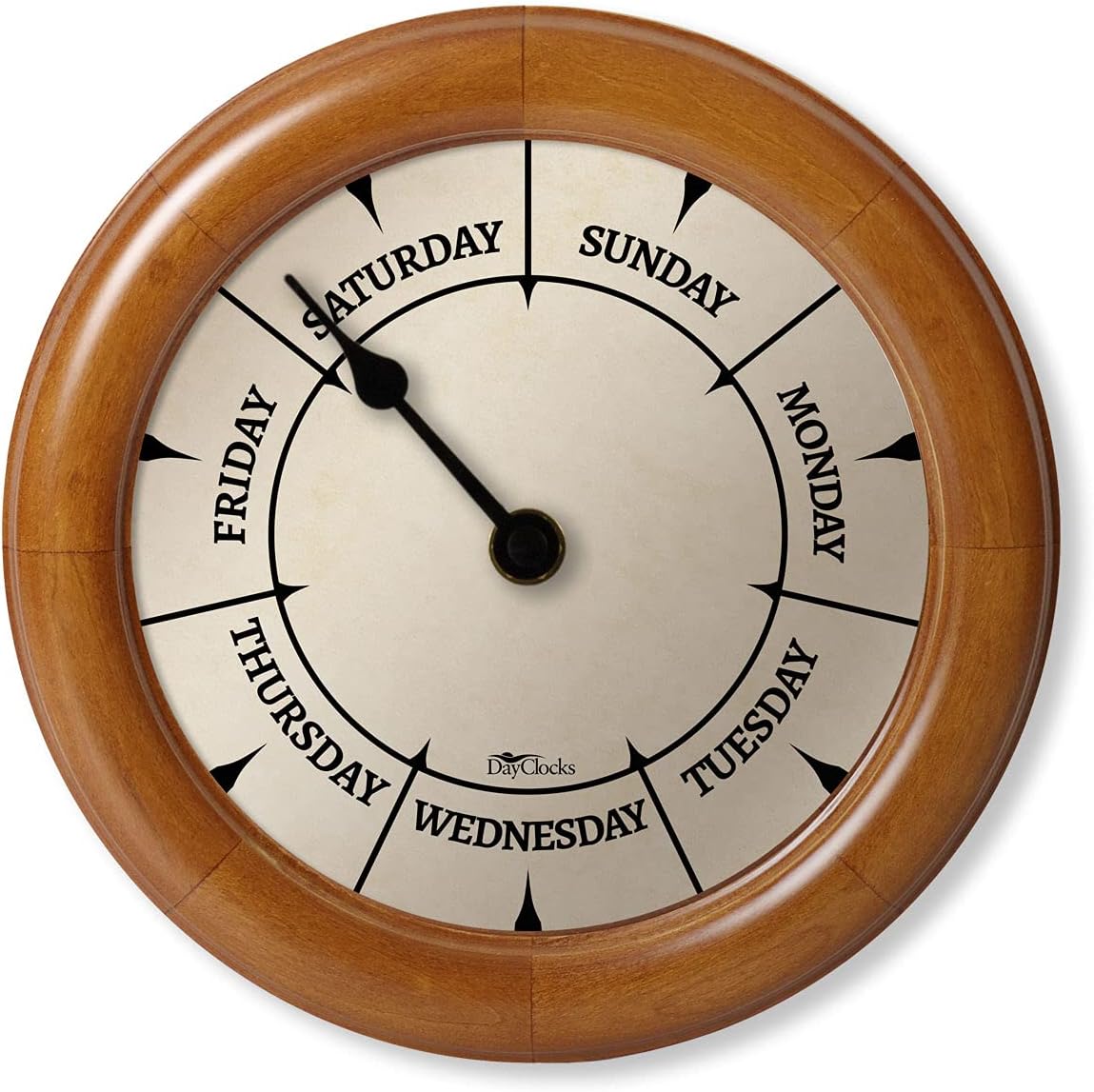 Classic Day of The Week Wall Clock with Solid Wood Frame – Calendar Day Clock – Great Pine, 10"