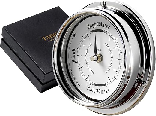 Classic Tide Clock: Heavy Brass Chrome Plated case, (0.5 kg), Nautical Elegance, Handmade in England—Perfect for Fishing Tides, Durable Design