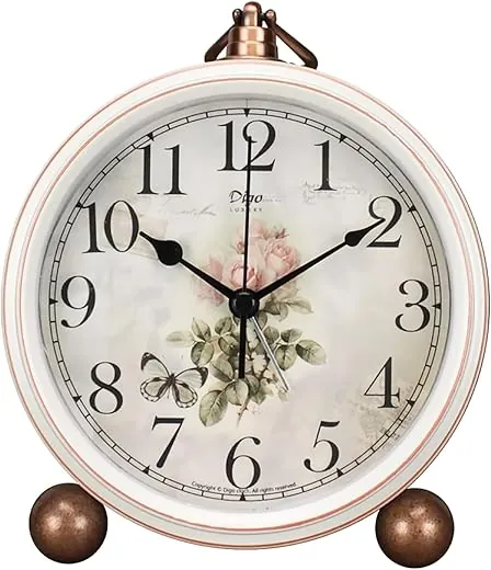 Classic Vintage Clock - Elegant and Decorative Analog Clock,Silent Non-Ticking Clock with Distressed Metal Frame for Office, Living Room or Bedroom