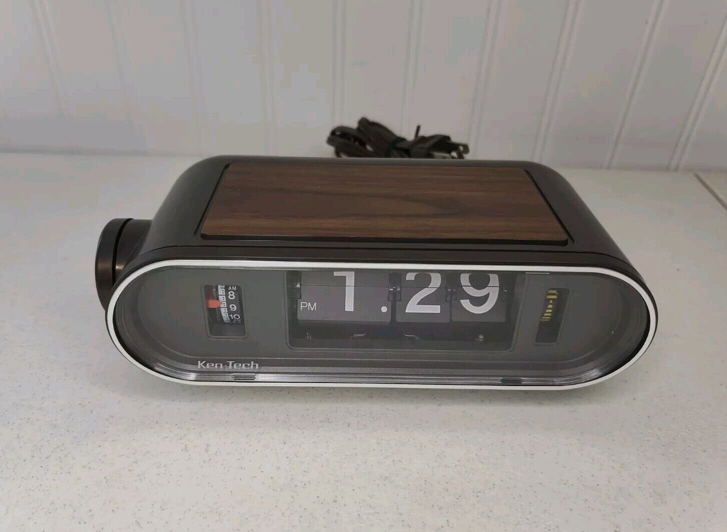 CLEAN Vintage Ken-Tech Flip Dial Alarm Clock Model T-440 Japan Retro Wood Style