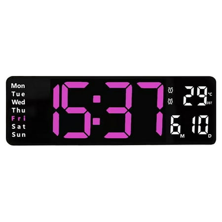 Clearance Kaireo Clock, Large Screen Function Display Clock Digital Clock (13 Inches) Pink Light, Large Led Digital Wall Clock Temperature Date Day Display Usb Remote Control, Home Clock