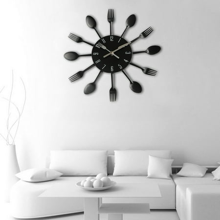 Clearance! Modern Design Sliver Cutlery Kitchen Utensil Wall Clock Spoon Fork Clock