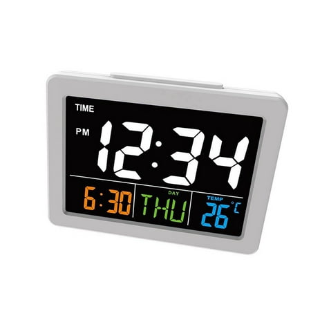 Clearance Sale! Leott Clock, Clock, Digital Wall Clock Color Large Screen Lcd Display Alarm Clock with Date and Day of Week Temperature Desk Clock For Office Living Room Bedroom, 1X Clock, White