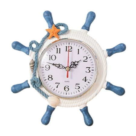 Clearance! Shiogb Clock Nautical Beach Wheel Wall Clock Maritime Time Clock Home Wall Decoration Household Supplies