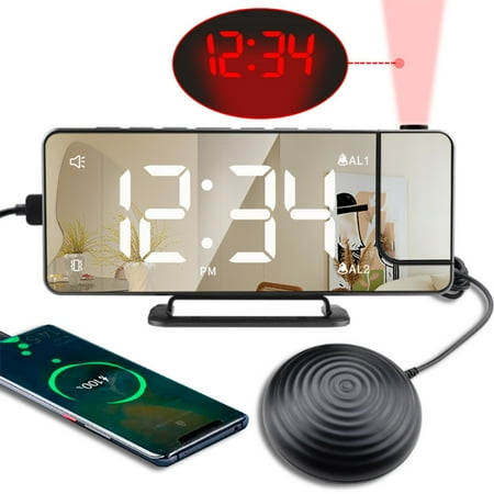 Clearance！Smart Appliances Vibrating Alarm Clock With Automatic Photosensitive USB Charging Electric Clock LED Mirror Projection Alarm Clock