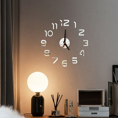 Clearance! Zainafacai Alarm Clock Diy Wall Clock 3D Mirror Surface Sticker Home Office Decor Clock Household Essentials Black