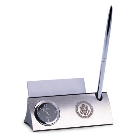 Clock Card Holder w/ Pen Silver & Army Seal