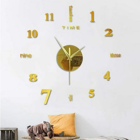 Clock For Bedroom Atomic Clock Led Night Light Alarm Clocks For Bedrooms Large Frameless Diy Wall Mute Clock 3D Mirror Surface Sticker Home Office Decor