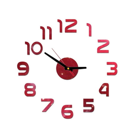 Clock for Bedroom Battery Operated Wall Clock Red Led Clocks for Bedrooms Diy Wall Clock 3D Mirror Surface Sticker Home Office Decor Clock