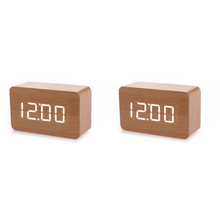 Clock for Office Alarm Digital Mini Wood Clocks Modern Desk Desktop Bamboo Wooden Set 2