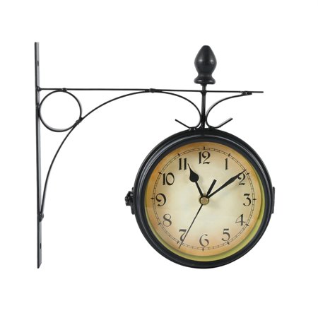 Clock Garden Central Station Clocks Double Sided Outside Bracket Decoration Quartz Wall Clock European Style Iron Hanging