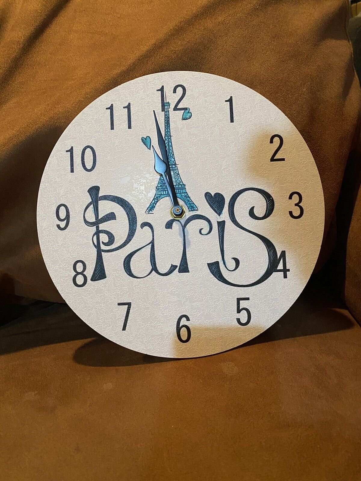 Clock Home Decor White, Black, & Teal Paris Eiffel Tower France Round 9.5