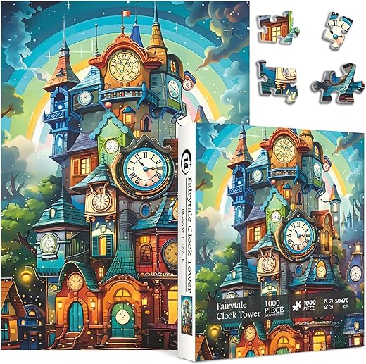 Clock House Puzzles for Adults 1000 Pieces, Impossible Magic Forest Jigsaw Puzzle，Difficult Family Cool Rainbow Clock Tower Puzzles for Adults