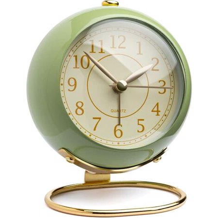 Clock Small Desk Clock for Table, Vintage Analog Retro Non Ticking Alarm Clock, Modern Gold Clock for Bedroom Bedside Table