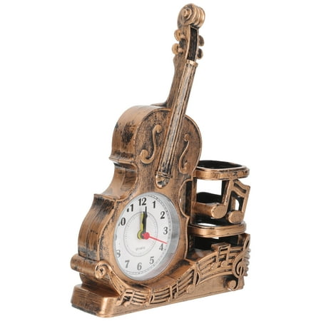 Clocks Models Violin Tabletop Clock Desktop Clock Wooden Miniature Violin Table Pen Holder Student