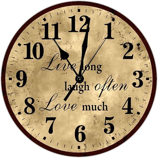 Clocks Retro Brown Living Room Wall Decorations Silent Non-Ticking Wooden Wall Clocks Live Laugh Love Wall Clocks Battery Operated 12 inch Shabby Farmhouse Clock for Office Housewarming Gift