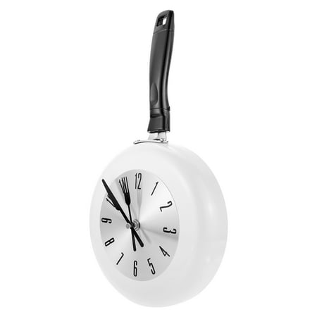 Clocks Wall Pan Shaped Metal Hanging Decorate White Plastic Stainless Steel Office