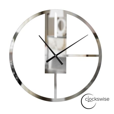 Clockswise Modern Round Big Wall Clock with Mirror Face, Decorative Silver Metal 22.75 Oversize Timepiece, Hanging Supplies Included