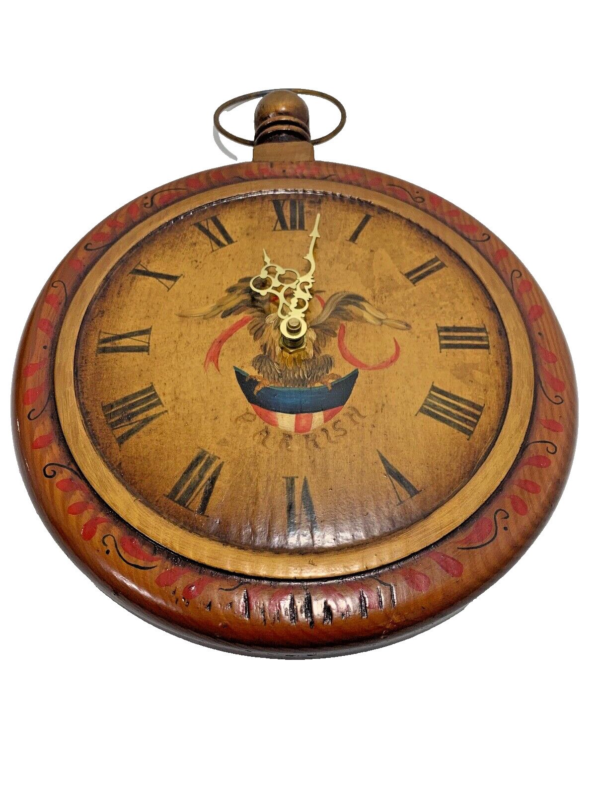 CLOCK Vintage Wooden Pocket Watch Themed Patriotic Parrish Wall Clock Large
