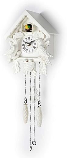 Clock with Decorations and Swinging Pendulum (White)