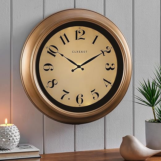 CLXEAST 18 Inch Glow in The Dark Wall Clocks for Living Room Decor, Luminous Lighted Gold Wall Clock, Smart Decorative Wall Clock Large,Antique Brushed Gold