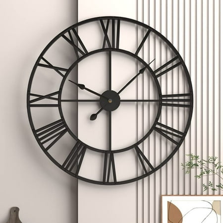 CNKOO 20 Large Roman Numeral Wall Clock, Silent Non Ticking Battery Operated Quartz Round Big Metal Wall Clock for Home Decorative/Loft/Living Room Decor/Farmhouse