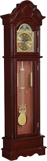 Coaster Home Furnishings Grandfather Clock with Chime Brown Red and Clear, Cherry, 10 D x 22 W x 78.5 H (900749)