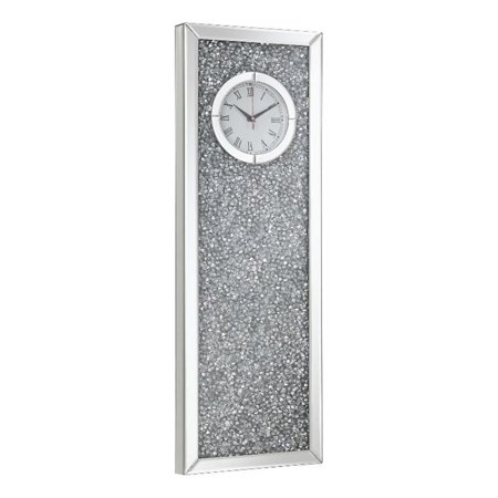 Coaster Minette Modern Glass Silver Finish Crystal Inlay Rectangle Clock