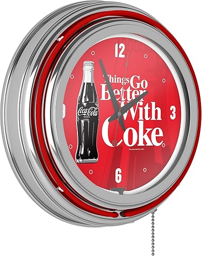 Coca-Cola Coke Chrome Double Rung Neon Clock Things Go Better with Coke Bottle Art