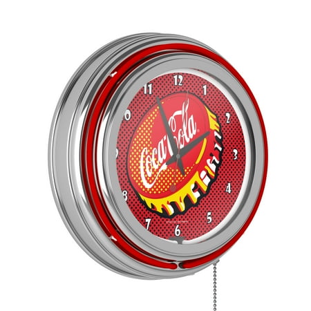 Coca-Cola Pop Art Cap Retro Neon Analog Wall Clock with Pull Chain