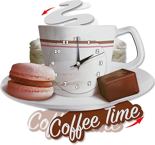 Coffee Cup Swinging Wall Clock, Kitchen Wall Clock, Cafe Kitchen Wall Decor, 3D Wooden Wall Clock, Decorative Wall Clock.