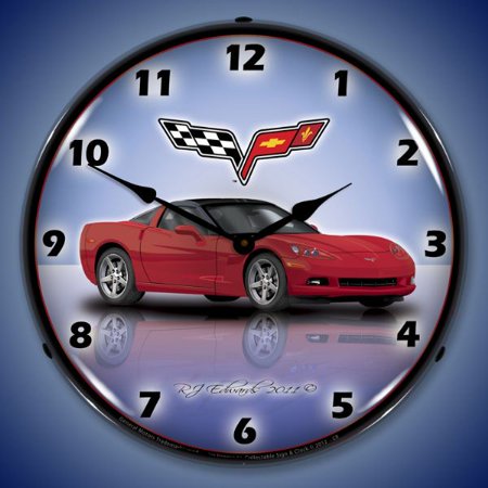 Collectable Sign and Clock C6 Corvette Crystal Red LED Lighted Premium Wall Clock