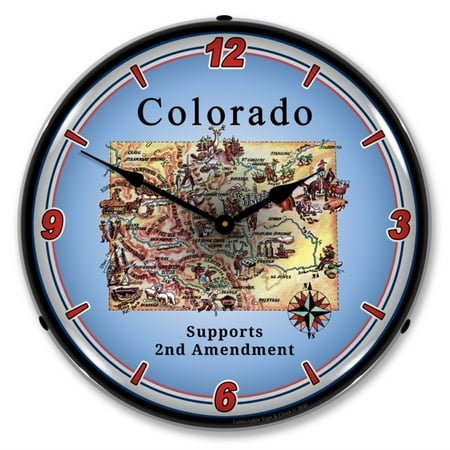 Collectable Sign and Clock Colorado Supports The 2nd Amendment LED Wall Clock, Retro/Vintage, Lighted, 14 inch