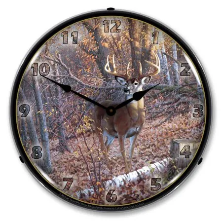 Collectable Sign and Clock Great Eight-Whitetail Deer LED Lighted Premium Wall Clock