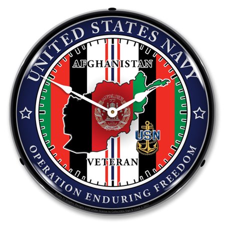 Collectable Sign and Clock Navy Veteran Operation Enduring Freedom LED Lighted Premium Wall Clock