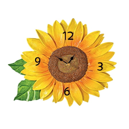 Collections Etc Hand-Painted Country Sunflower Wall Clock Decor