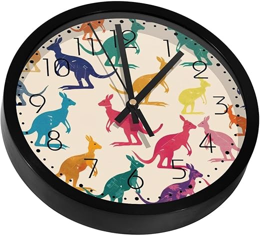 Colorful Australia Kangaroo Silent Wall Clock, Non Ticking Battery Operated 9.8 Inch Wall Clocks for Bedroom Kitchen Home Office School Art Decor